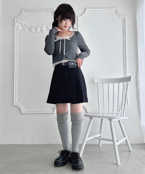 ポーチベルト付きパネルプリーツミニスカート | LO2256064 | ブラック