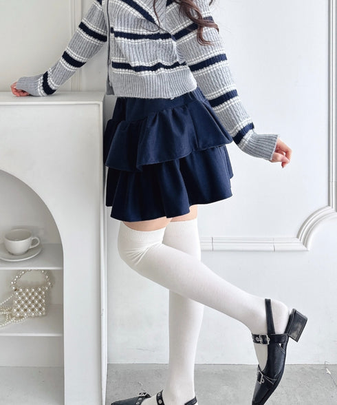 【チェック＆無地】ウールライクフリルミニスカパン | LO2254034 | ネイビー