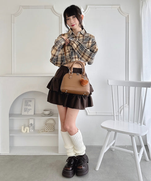 【チェック＆無地】ウールライクフリルミニスカパン | LO2254034 | ブラウン