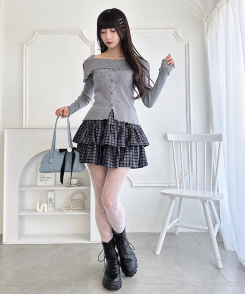 【チェック＆無地】ウールライクフリルミニスカパン | LO2254034 | ブラック系その他