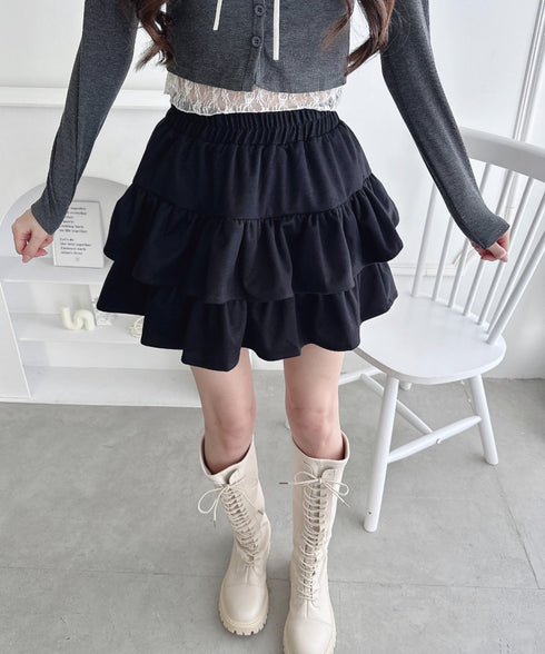 【チェック＆無地】ウールライクフリルミニスカパン | LO2254034 | ブラック