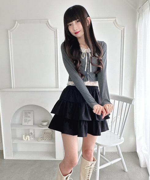 【チェック＆無地】ウールライクフリルミニスカパン | LO2254034 | ブラック