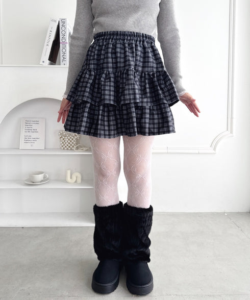 【チェック＆無地】ウールライクフリルミニスカパン | LO2254034 | ブラック系その他