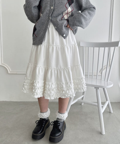 裾フリルティアードミディスカート | LO2256067 | アイボリー