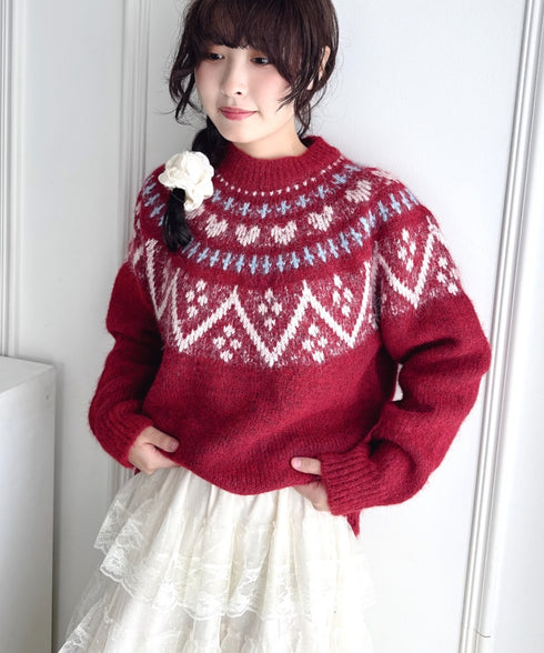 ハートノルディックニットトップス | LO2254028 | レッド