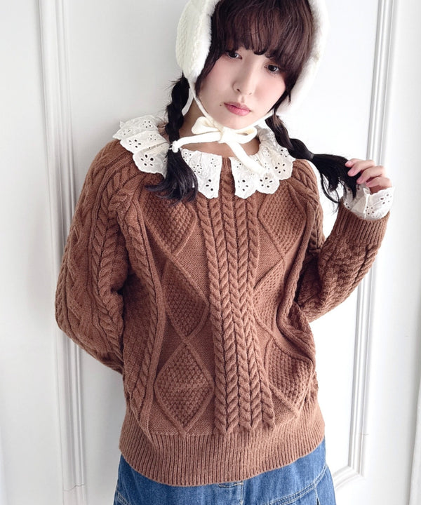 コットンレースドッキングケーブルニット | LO2256069 | ブラウン