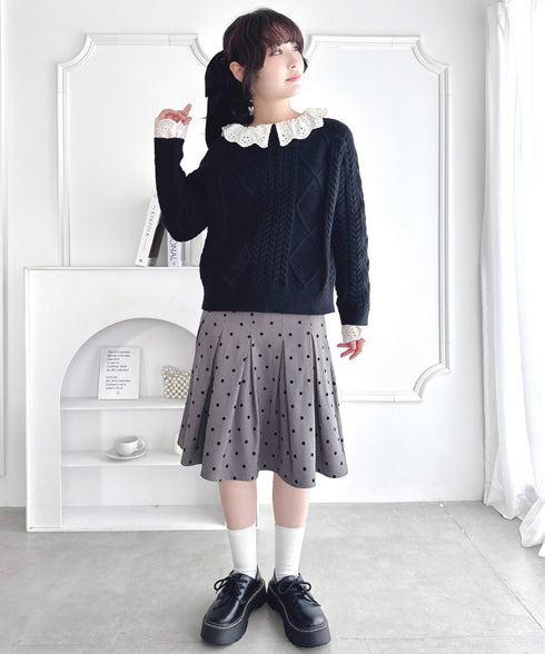 コットンレースドッキングケーブルニット | LO2256069 | ブラック