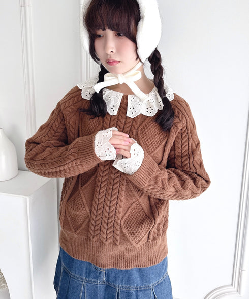 コットンレースドッキングケーブルニット | LO2256069 | ブラウン