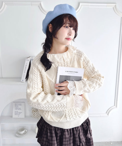 コットンレースドッキングケーブルニット | LO2256069 | アイボリー