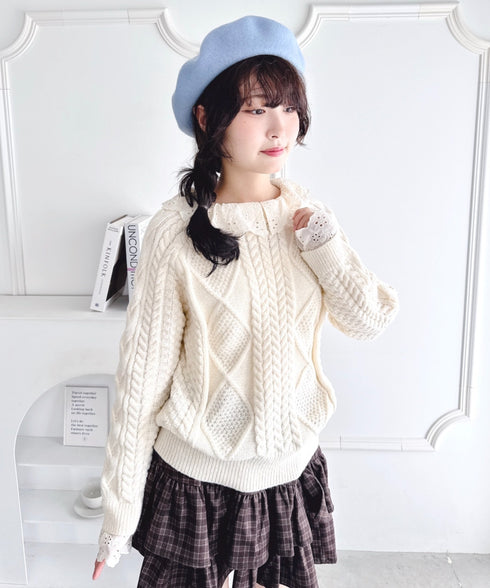 コットンレースドッキングケーブルニット | LO2256069 | アイボリー