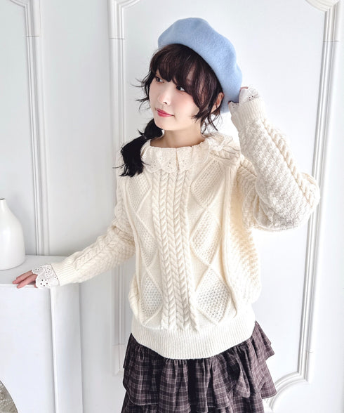 コットンレースドッキングケーブルニット | LO2256069 | アイボリー