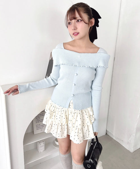 【5色展開】フロントボタンオフショル風ニットトップス | LO2256070 | ライトブルー