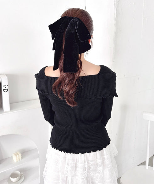 【5色展開】フロントボタンオフショル風ニットトップス | LO2256070 | ブラック