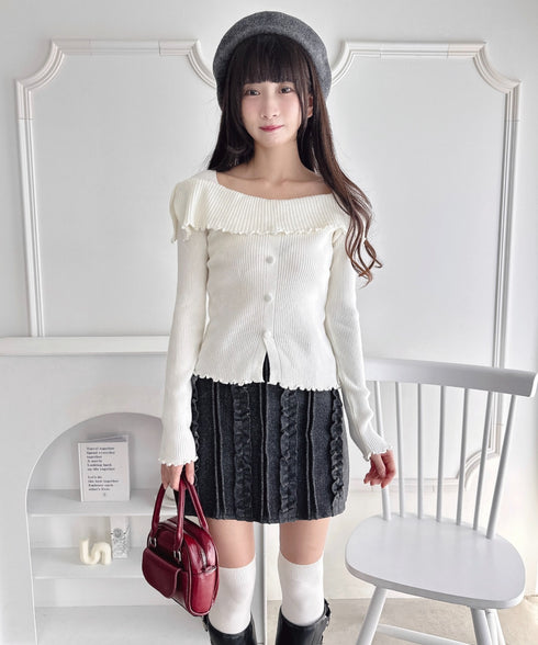 【5色展開】フロントボタンオフショル風ニットトップス | LO2256070 | ホワイト