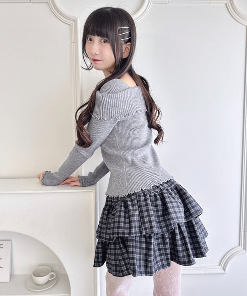 【5色展開】フロントボタンオフショル風ニットトップス | LO2256070 | グレー