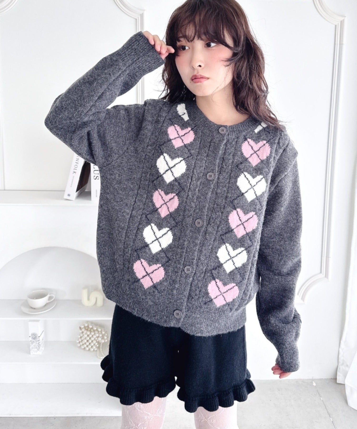 ハートアーガイルニットカーディガン | LO2256071 | チャコールグレー