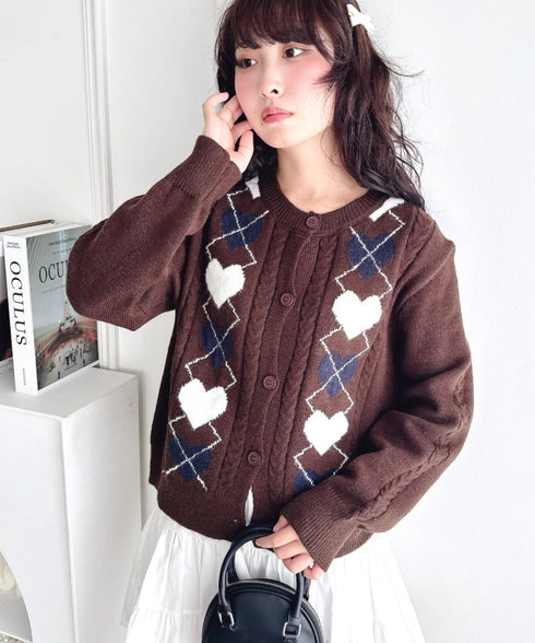 ハートアーガイルニットカーディガン | LO2256071 | ブラウン