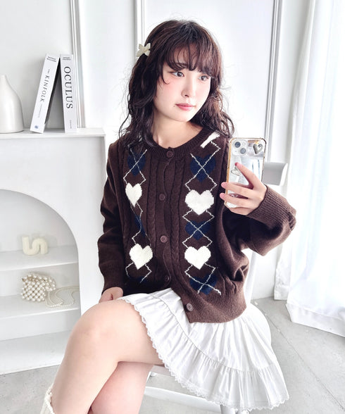 ハートアーガイルニットカーディガン | LO2256071 | ブラウン