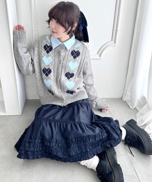 ハートアーガイルニットカーディガン | LO2256071 | グレー