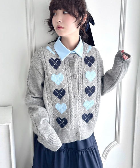 ハートアーガイルニットカーディガン | LO2256071 | グレー