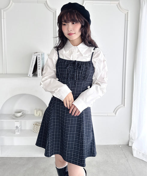 【チェック＆ドット】フロントリボンミニキャミワンピース | LO2256072 | ブラック