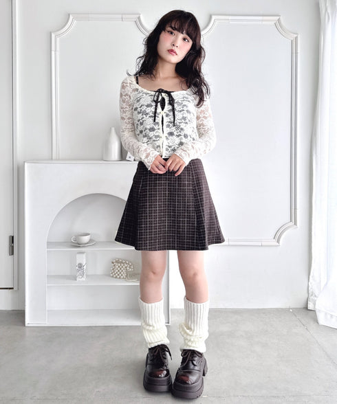 【チェック＆ドット】フロントリボンミニキャミワンピース | LO2256072 | ブラウン