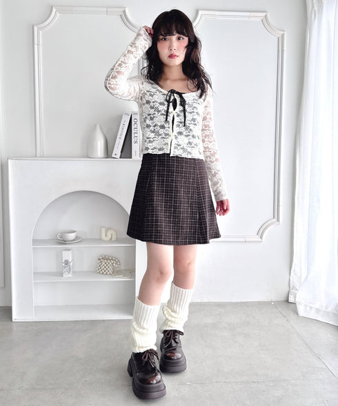 【チェック＆ドット】フロントリボンミニキャミワンピース | LO2256072 | ブラウン