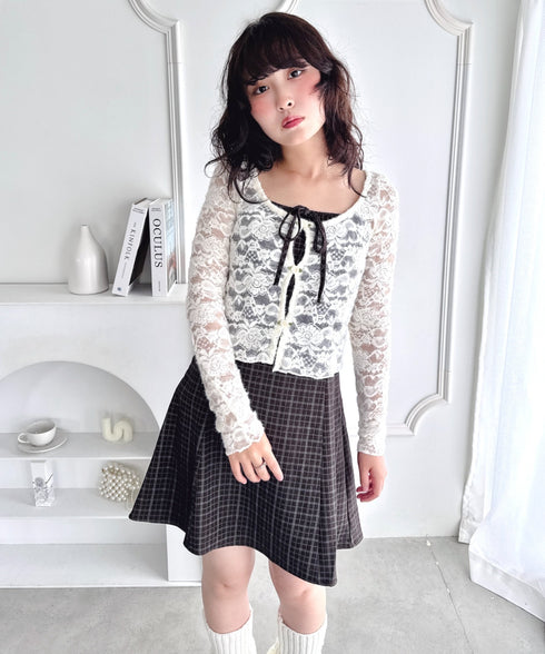 【チェック＆ドット】フロントリボンミニキャミワンピース | LO2256072 | ブラウン