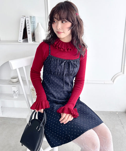 【チェック＆ドット】フロントリボンミニキャミワンピース | LO2256072 | ブルー系その他