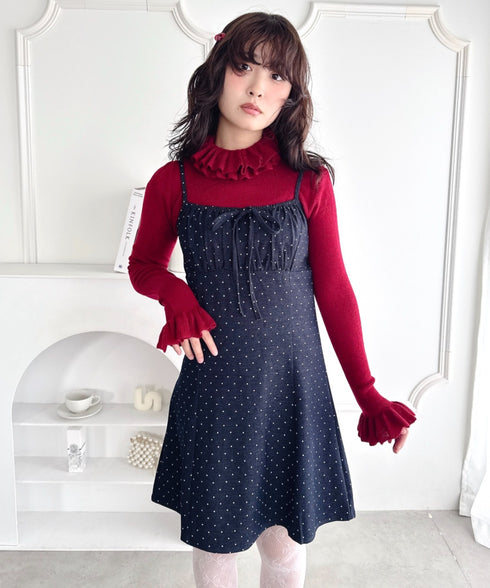 【チェック＆ドット】フロントリボンミニキャミワンピース | LO2256072 | ブルー系その他