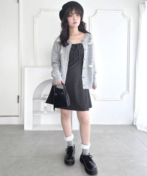 【チェック＆ドット】フロントリボンミニキャミワンピース | LO2256072 | ブラック系その他