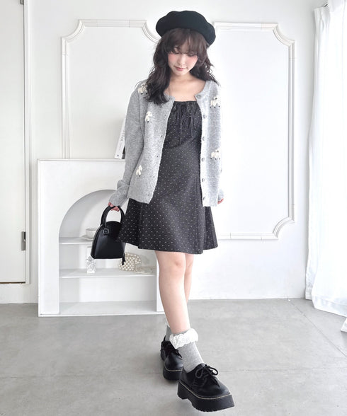 【チェック＆ドット】フロントリボンミニキャミワンピース | LO2256072 | ブラック系その他