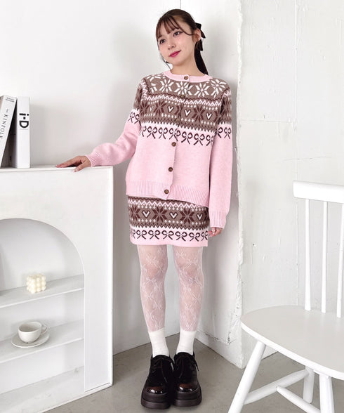 リボンノルディックニットセットアップ【2点SET】 | LO2254029 | ピンク