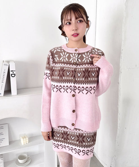 リボンノルディックニットセットアップ【2点SET】 | LO2254029 | ピンク