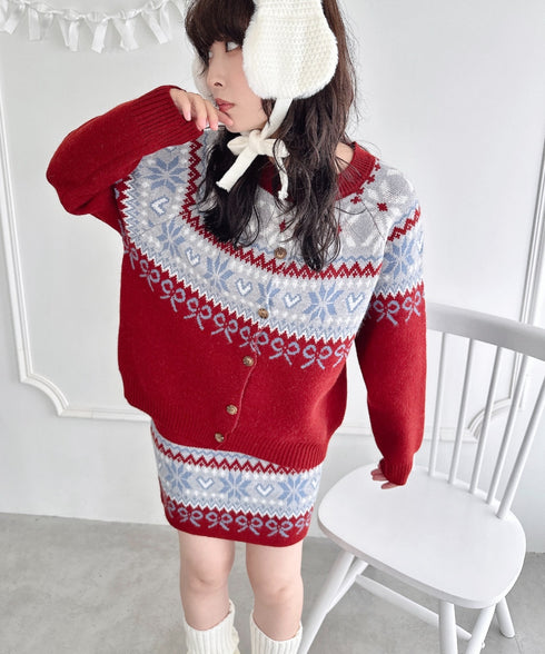 リボンノルディックニットセットアップ【2点SET】 | LO2254029 | レッド