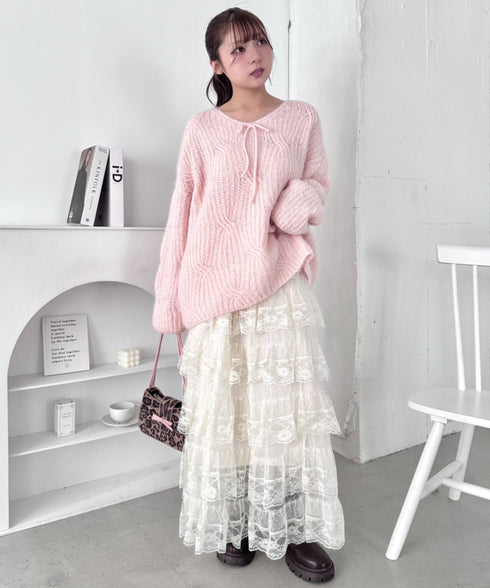 フロントリボンルーズニット | LO2254030 | ピンク