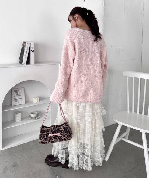 フロントリボンルーズニット | LO2254030 | ピンク