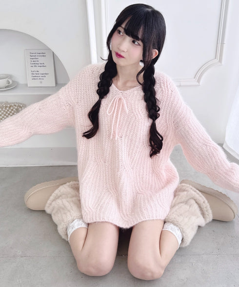 フロントリボンルーズニット | LO2254030 | ピンク