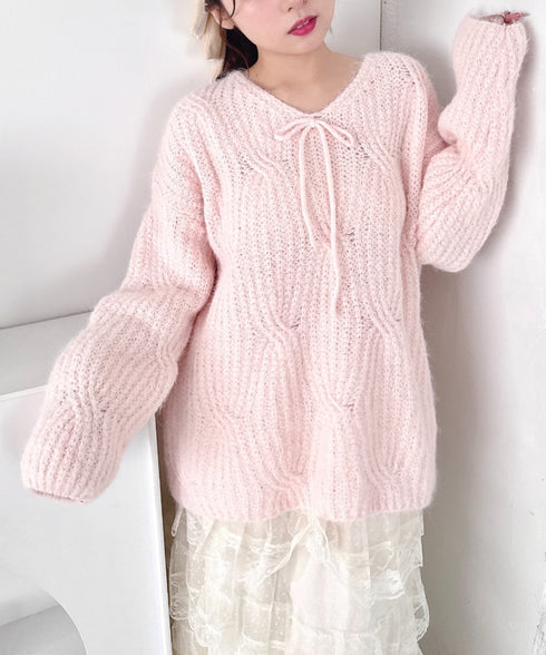 フロントリボンルーズニット | LO2254030 | ピンク