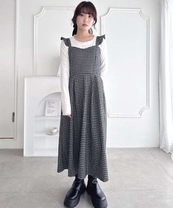 フリルショルダーチェックワンピース | LO2254031 | ブラック