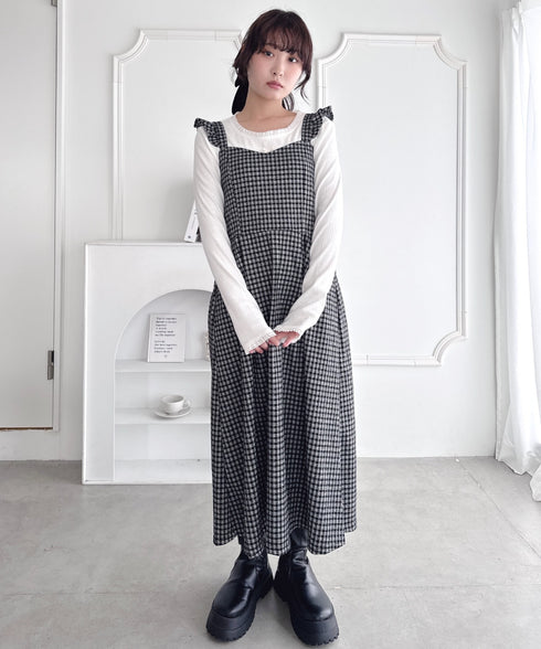 フリルショルダーチェックワンピース | LO2254031 | ブラック