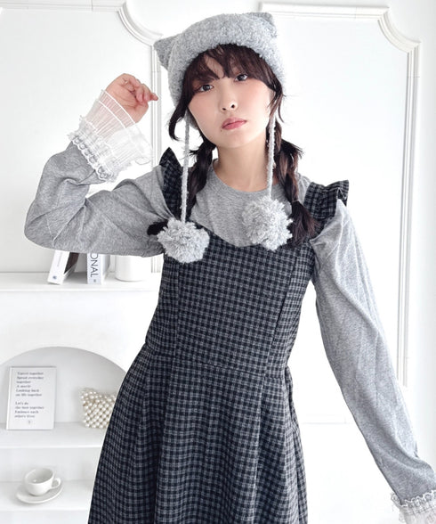 フリルショルダーチェックワンピース | LO2254031 | グレー