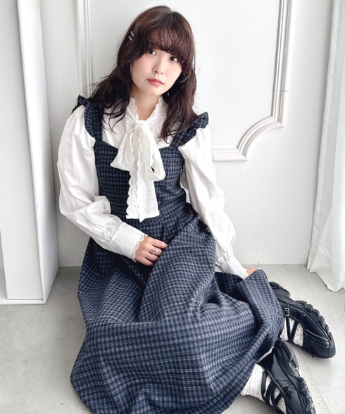 フリルショルダーチェックワンピース | LO2254031 | ネイビー