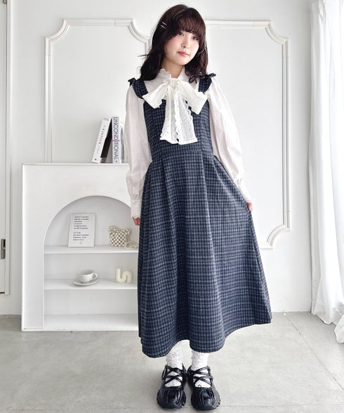 フリルショルダーチェックワンピース | LO2254031 | ネイビー