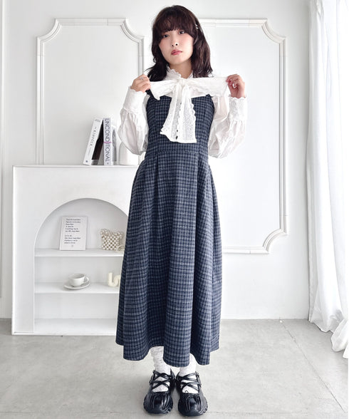 フリルショルダーチェックワンピース | LO2254031 | ネイビー