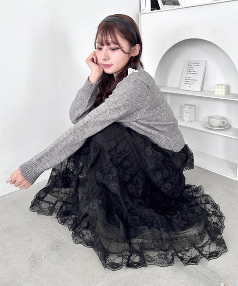 レースティアードチュールスカート | LO2256074 | ブラック