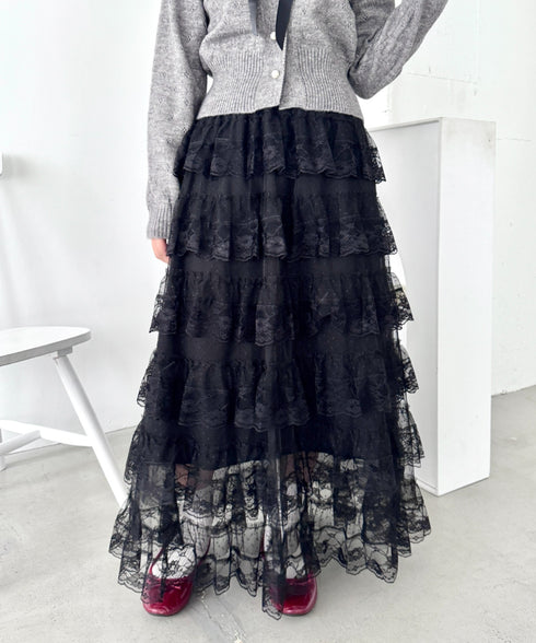 レースティアードチュールスカート | LO2256074 | ブラック