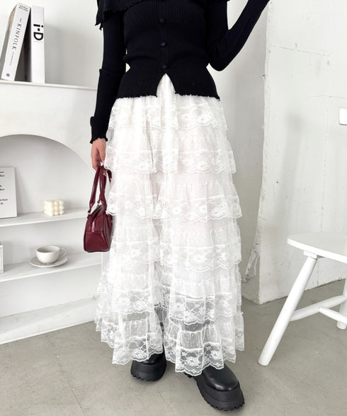 レースティアードチュールスカート | LO2256074 | ホワイト