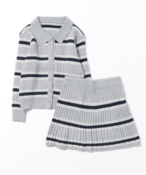 マルチボーダーケーブルニットセットアップ | LO2256075 | グレー