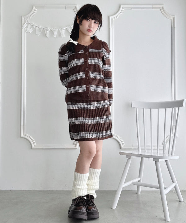 マルチボーダーケーブルニットセットアップ | LO2256075 | ブラウン